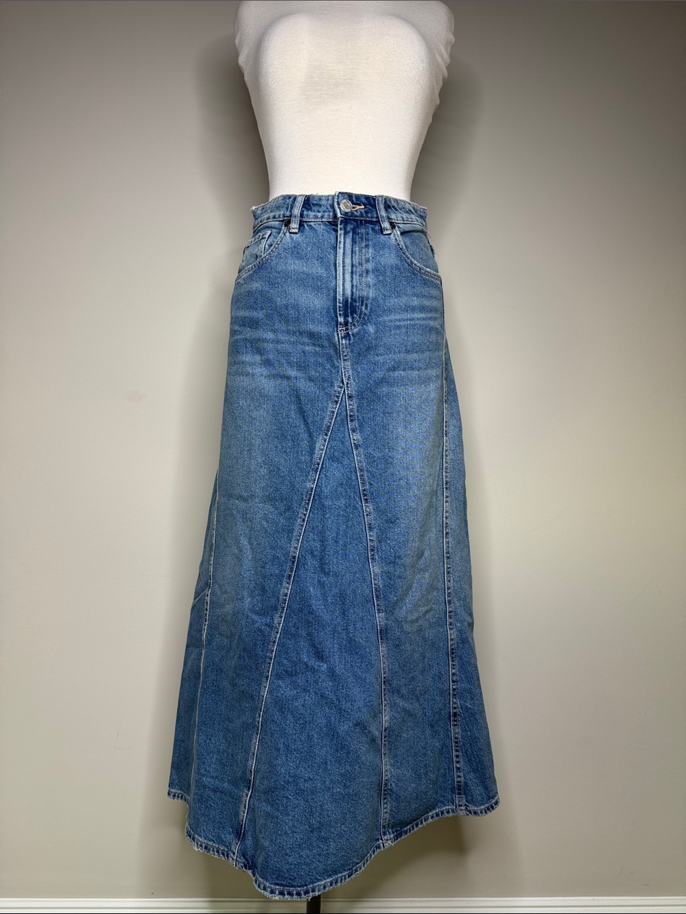 Zara Denim A-Line Maxi Skirt Sz Small